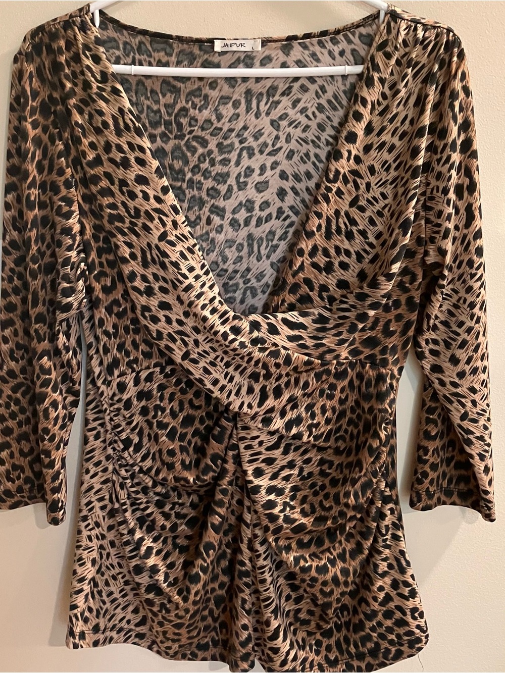 Jaipur Tan and Black Leopard Print Wrap-Style Blouse mob boss wife retro